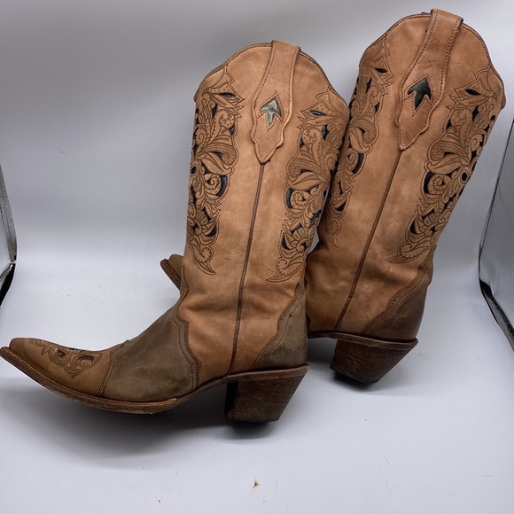 CORRAL Cowgirl Western Laser Tooled Snip Toe Boots Size 10M - Picture 11 of 14
